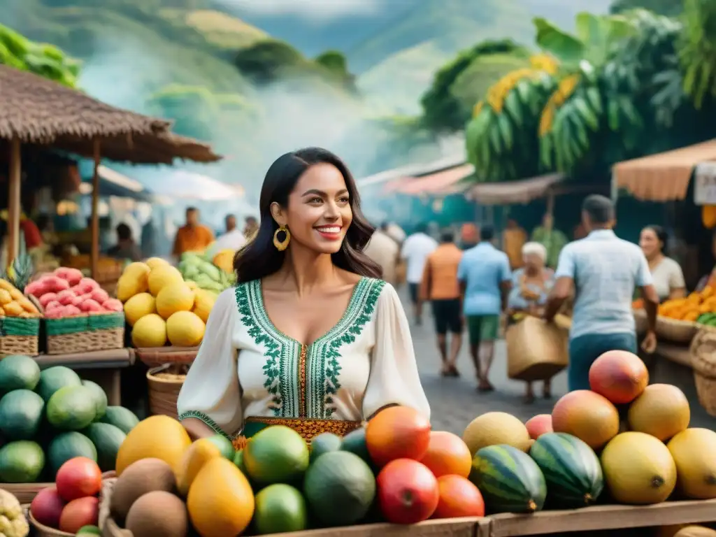 Un animado mercado brasileño, reflejando la diversidad del portugués brasileño en colores y tradiciones