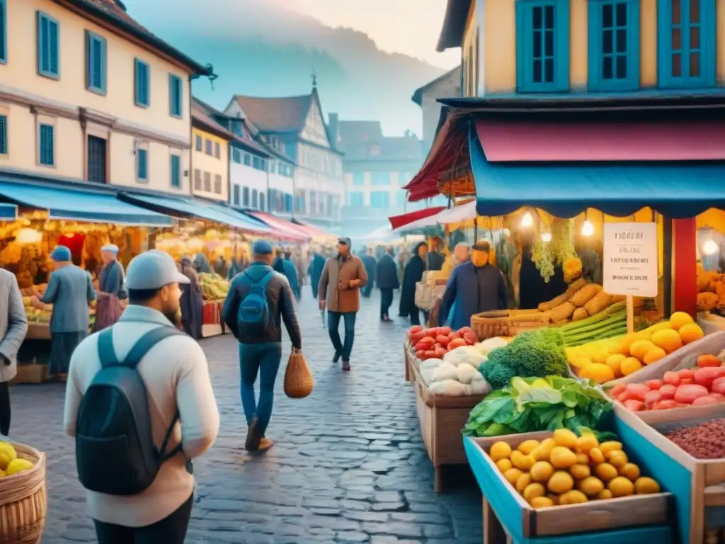 Un animado mercado en una plaza histórica con cambios semánticos en dialectos regionales