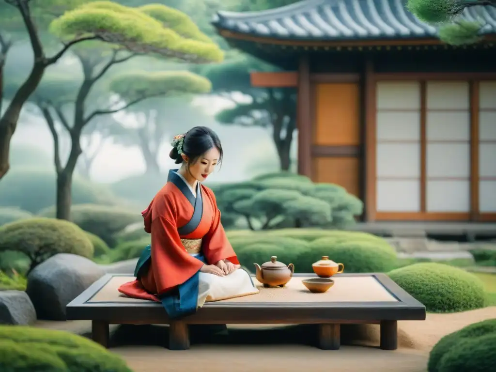 Arte acuarela: ceremonia del té japonesa con traductor coreano, estrategias de traducción