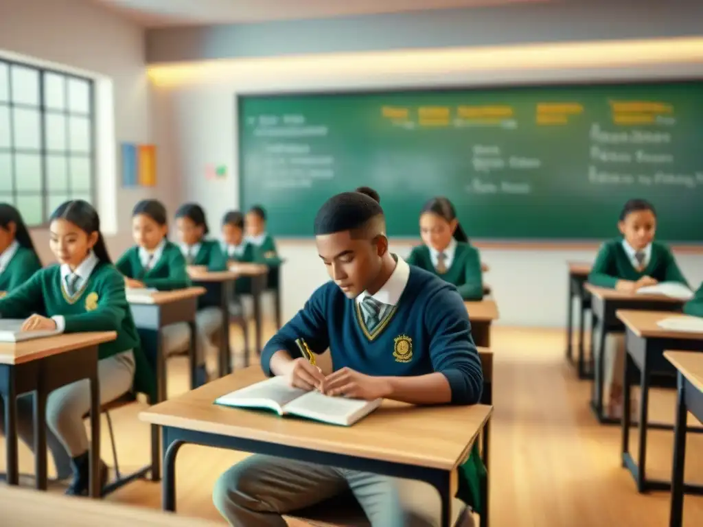 Un aula tradicional con estudiantes diversos usando software educativo en escuelas tradicionales