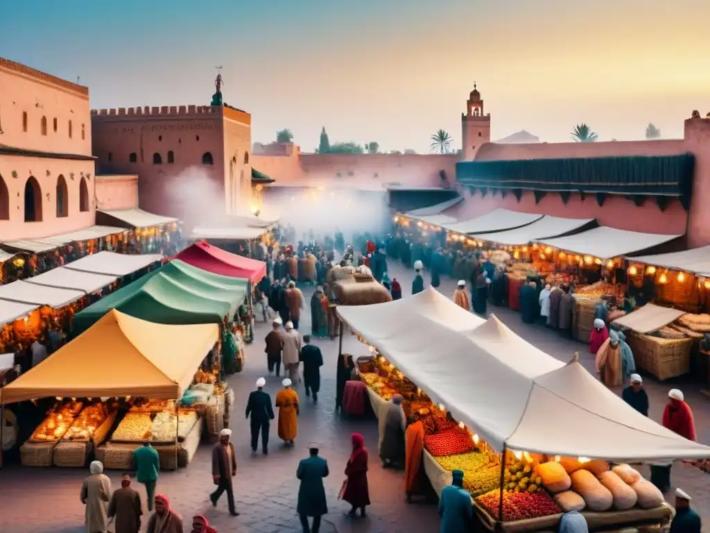 Un bullicioso mercado en Marrakech con una riqueza lingüística y cultural mundial