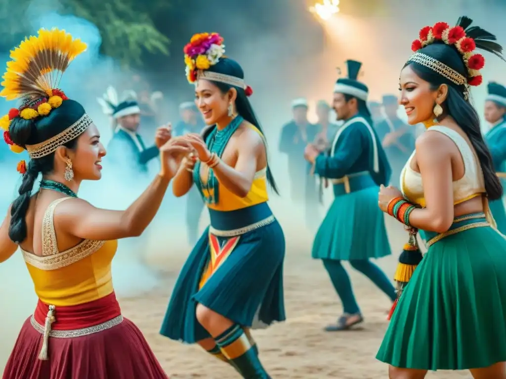 Celebración tradicional P'urhépecha: música y baile festivo Una celebración P'urhépecha con música y baile tradicional en atuendos vibrantes