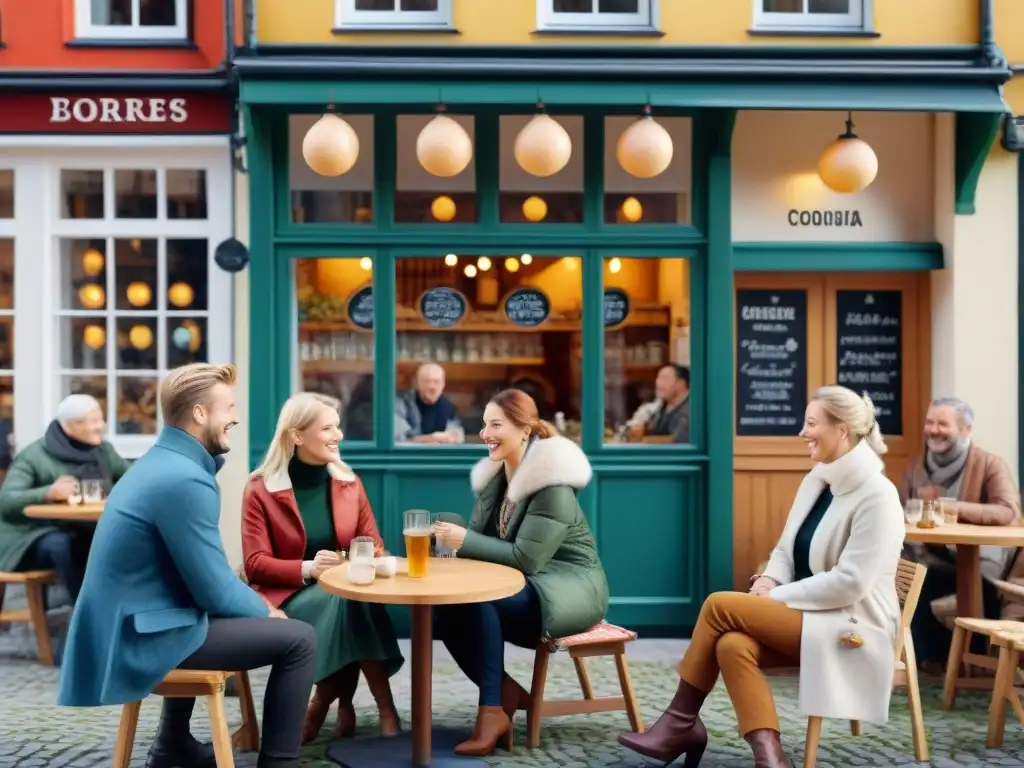 Conversación en danés como local en un animado café danés lleno de diversidad y cultura