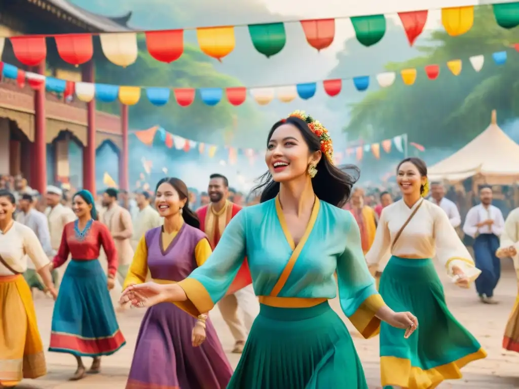 Cuadro de acuarela vibrante de festivales lingüísticos y culturales mundiales