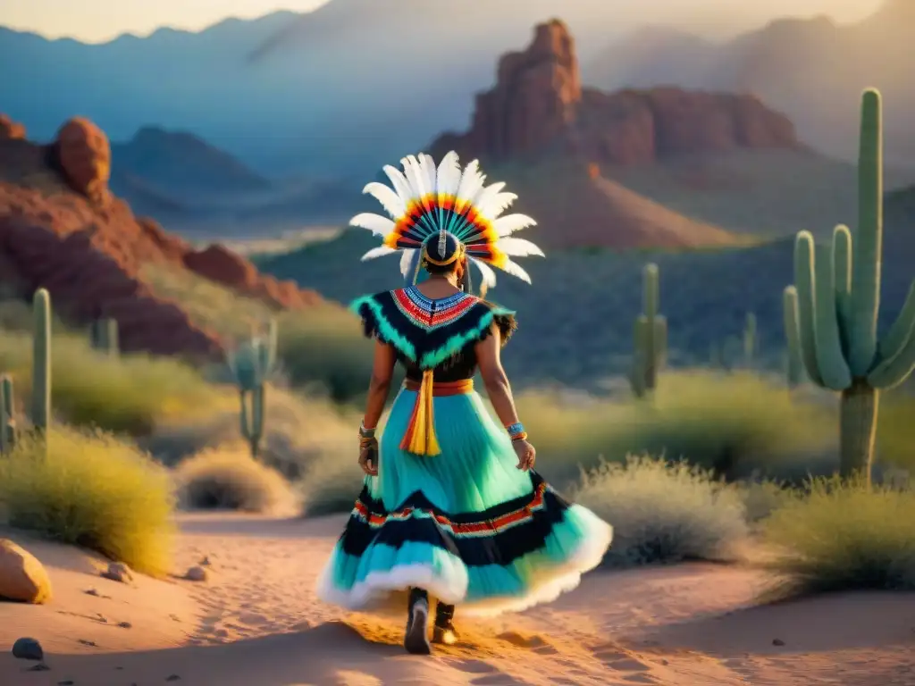 Danza tradicional Yaqui en el desierto al atardecer, preservación de la lengua Yaqui