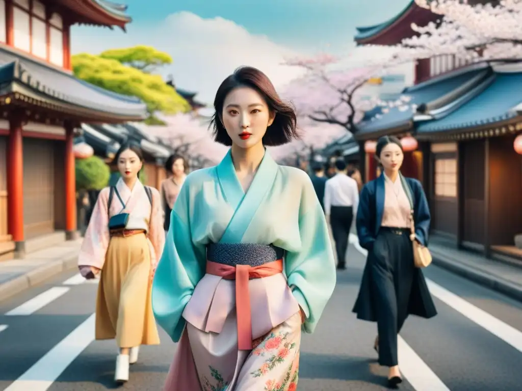 Street style fusion: Moda japonesa y coreana en Tokio Un desfile de moda con influencias cruzadas entre Japón y Corea, en una calle de Tokio
