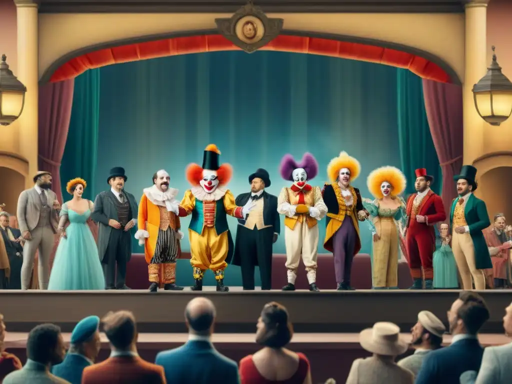 Evolución cómica: de bufones a standup en detallada acuarela Detallada evolución del humor a través de las épocas, desde antiguos bufones hasta cómicos modernos en escena