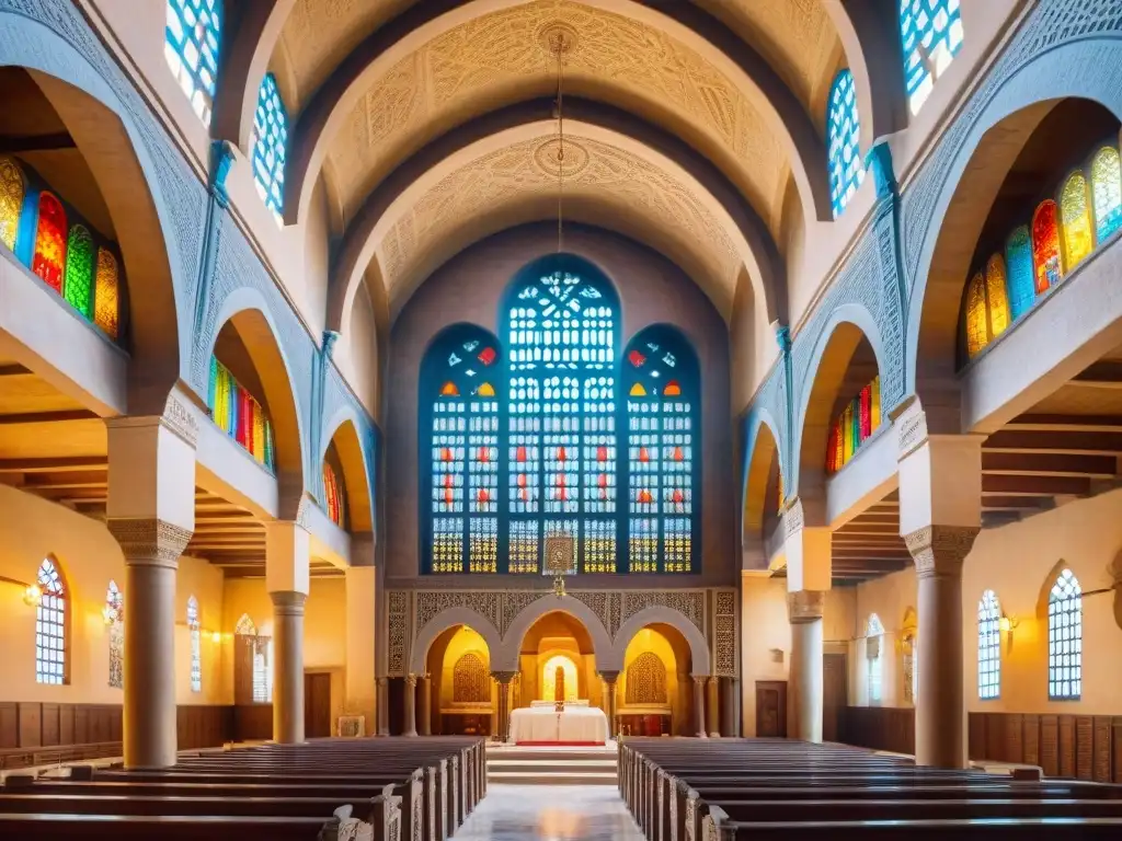 Detalle acuarela de la Iglesia Colgante en El Cairo, Egipto, resalta la importancia del copto en Egipto con sus ornamentos y arquitectura histórica