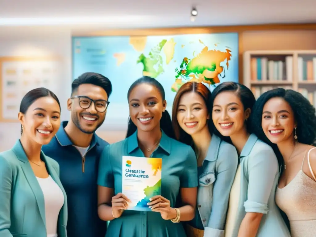 Diversidad cultural en aula con certificados de idiomas, unión y reconocimiento oficial