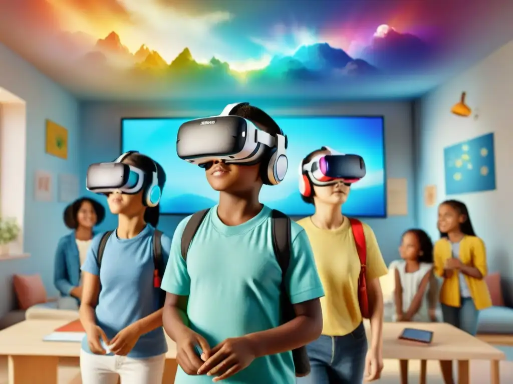 Un emocionante mundo digital de aprendizaje de idiomas para niños con auriculares de realidad virtual