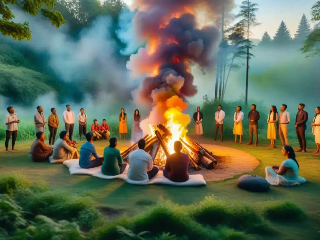 Una escena de diversidad cultural y preservación del patrimonio lingüístico en un bosque