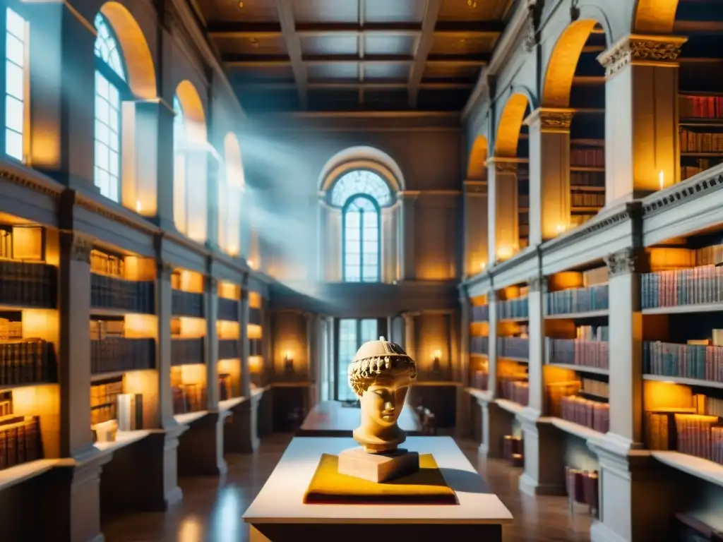 Un escenario de sabiduría en una majestuosa biblioteca romana