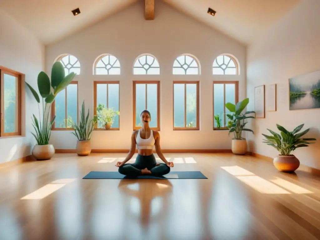 Un escenario de yoga sereno con significado sánscrito en yoga moderno