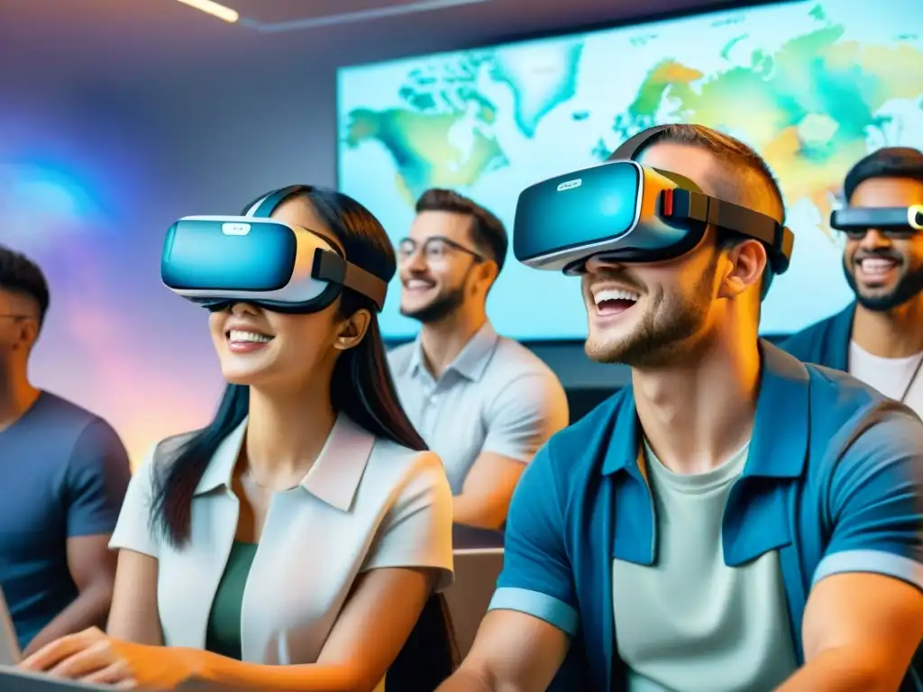 Estudiantes de idiomas motivados en aula de realidad virtual