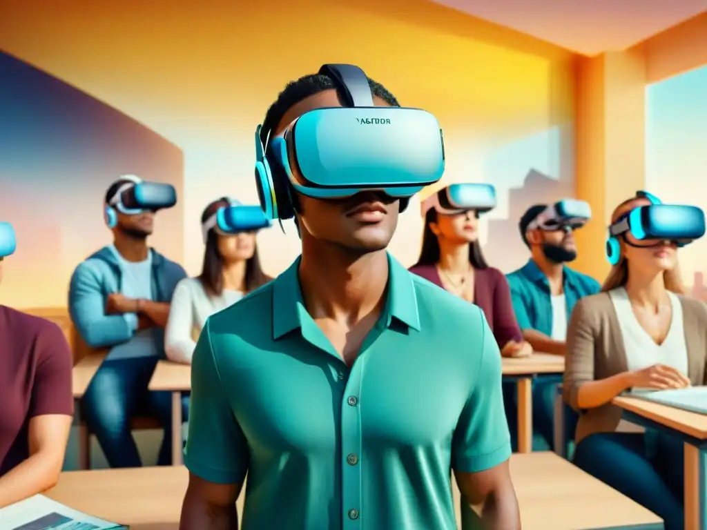 Estudiantes inmersos en Realidad Virtual en educación lingüística