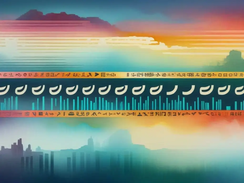 Fascinante fusión de jeroglíficos antiguos y código informático, reflejando la influencia de lenguas naturales en programación