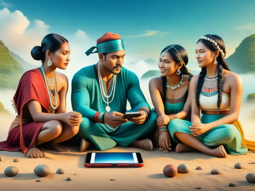 Un grupo diverso de indígenas lee y comparte historias tradicionales en sus idiomas nativos