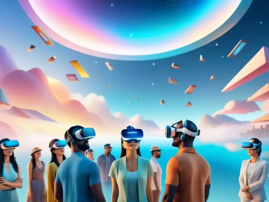 Un grupo diverso inmerso en un ambiente de aprendizaje de idiomas en realidad virtual