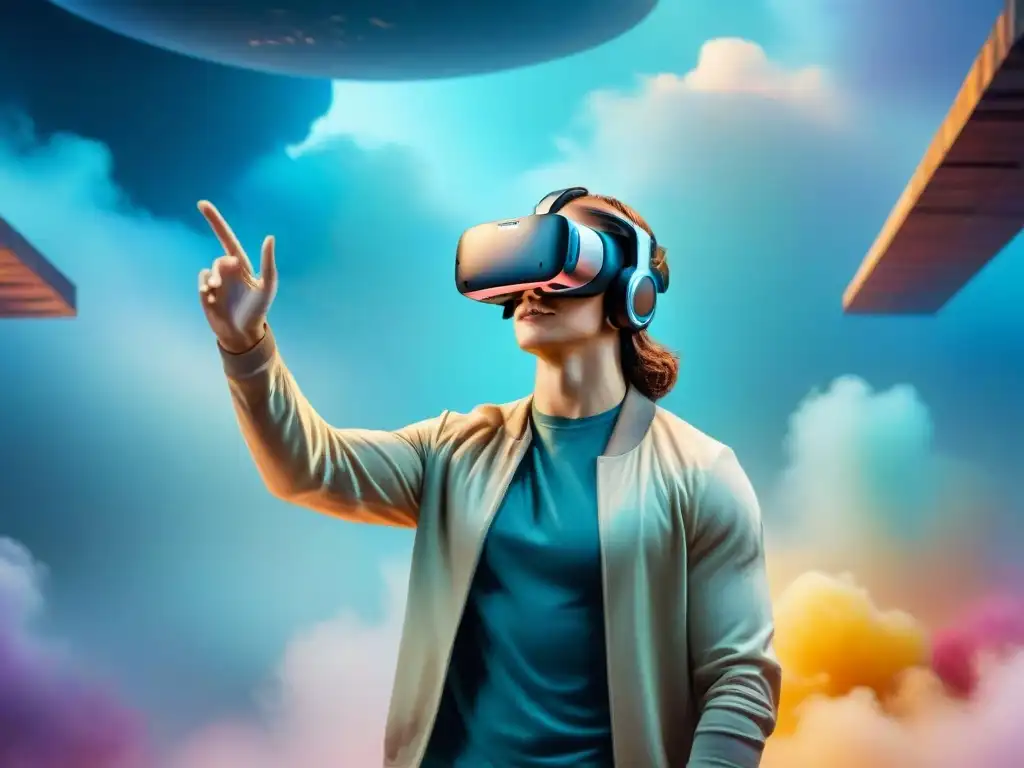 Grupo diverso inmerso en un juego de realidad virtual para aprender idiomas