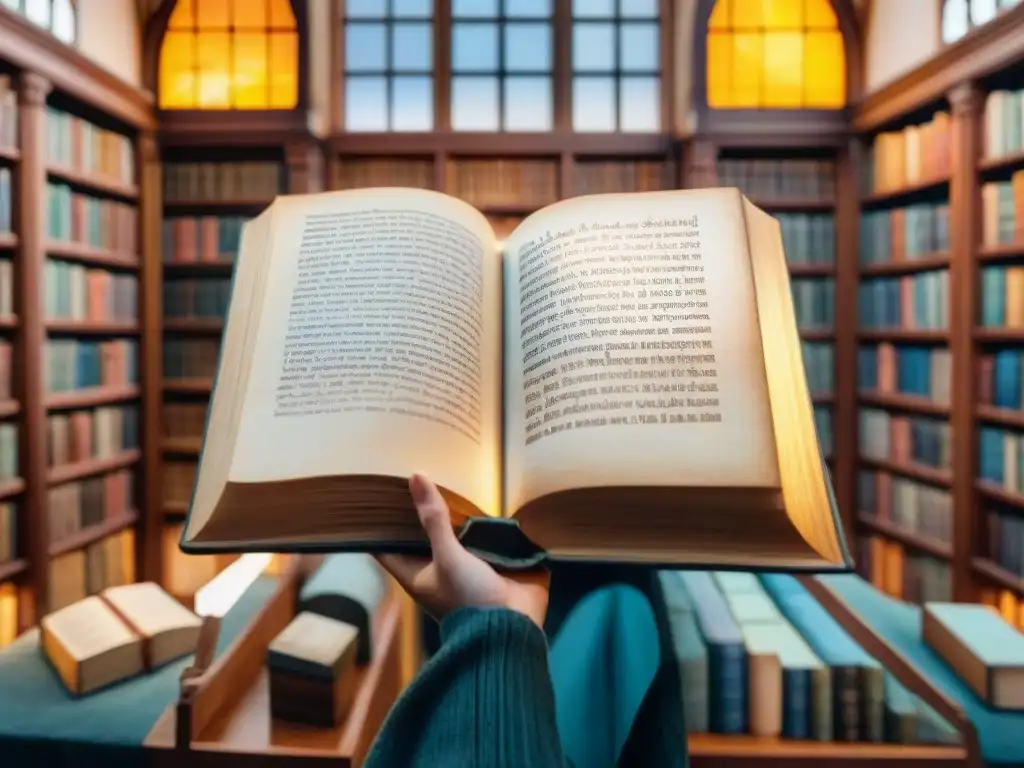 Un grupo diverso rescata lenguas antiguas en una biblioteca sagrada, unidos por la reverencia y la unidad