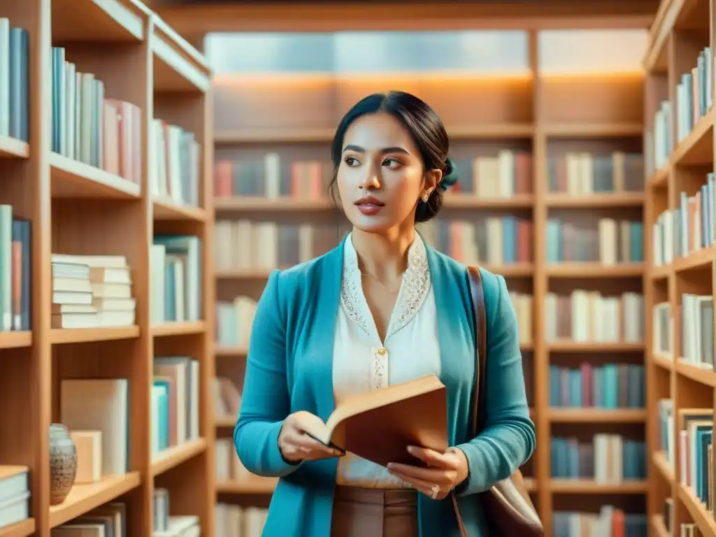 Un grupo diverso de mujeres conversa en una biblioteca, resaltando la preservación cultural y el rol de las mujeres en el lenguaje