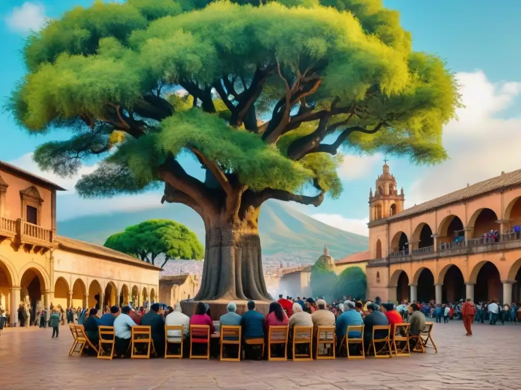 Un grupo diverso de poetas del mundo se reúne bajo un árbol en Morelia para el Encuentro de Poetas del Mundo Latino