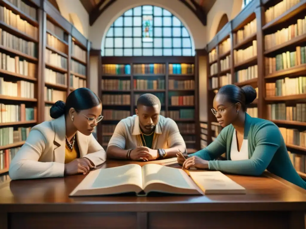 Grupo variado concentra en preservación de dialectos antiguos en riesgo en biblioteca iluminada con luz natural