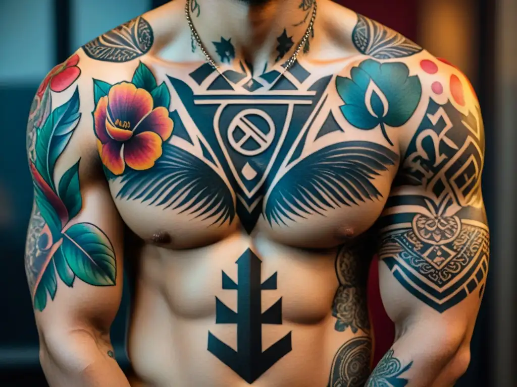 Una ilustración detallada de tatuajes culturales tradicionales de todo el mundo, representando la rica historia y significado de cada diseño