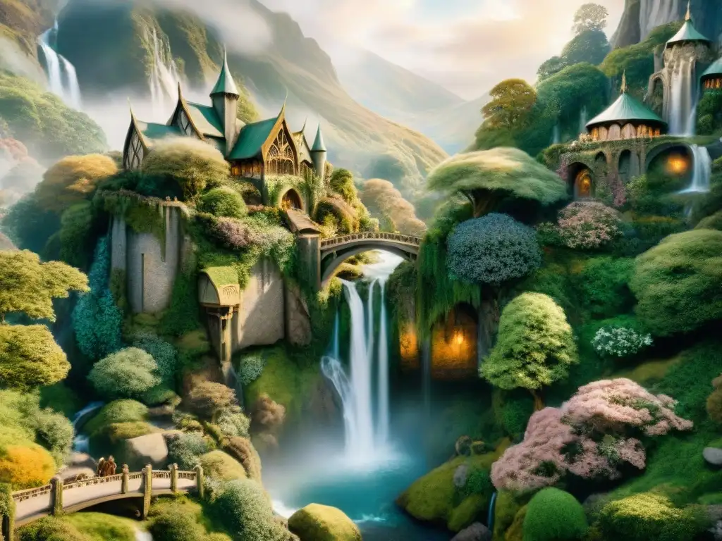 Un impresionante paisaje acuarela de Rivendell de 'El Señor de los Anillos', adaptación cultural traducción literaria