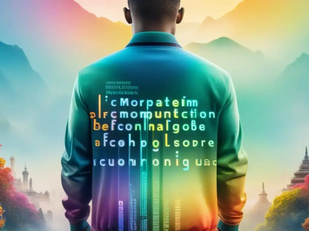 Una ilustración acuarela intrincada que fusiona lenguaje natural con programación