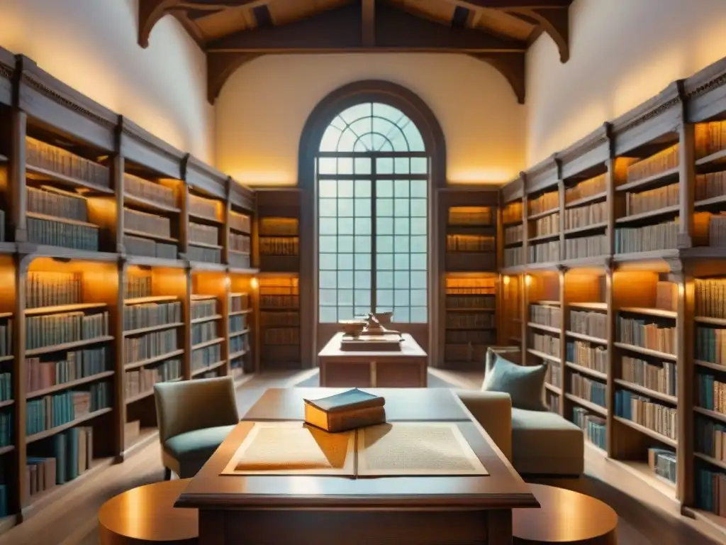 Biblioteca tranquila: ilustración detallada en acuarela Investigadores conservando documentos lingüísticos en biblioteca serena