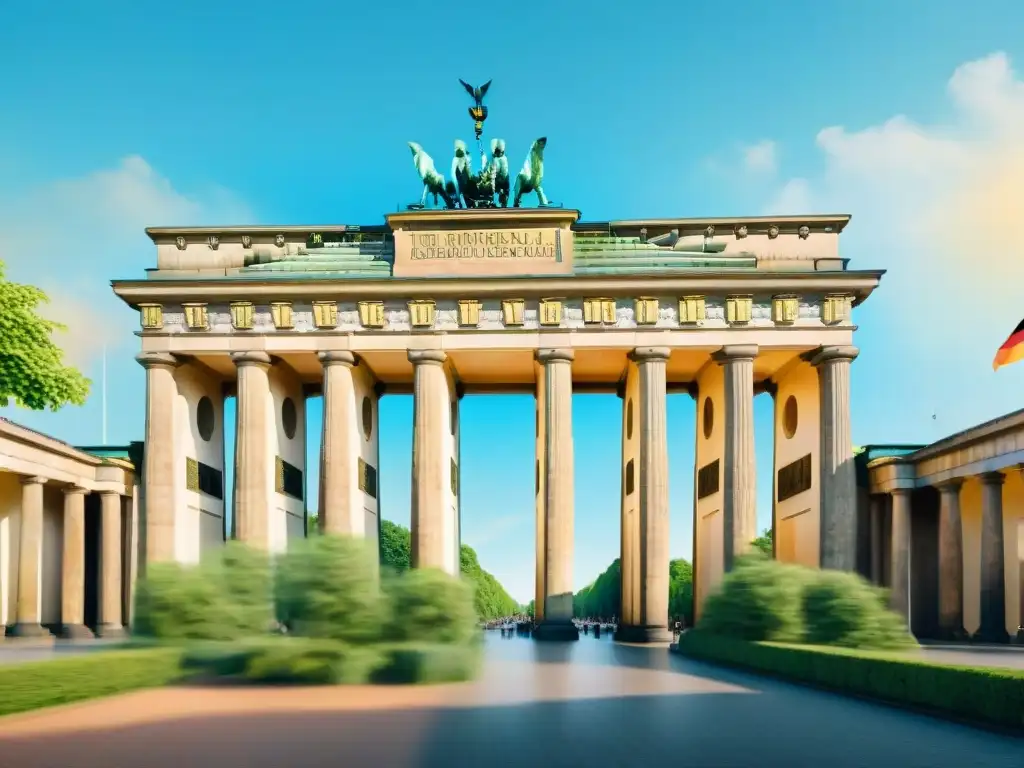 Descubre la majestuosidad de la Puerta de Brandeburgo en Berlín con acuarelas vibrantes