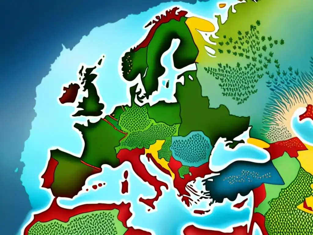 Mapa acuarela detallado de Europa con patrones lingüísticos, Baltoeslavos: puente lingüístico oriente-occidente