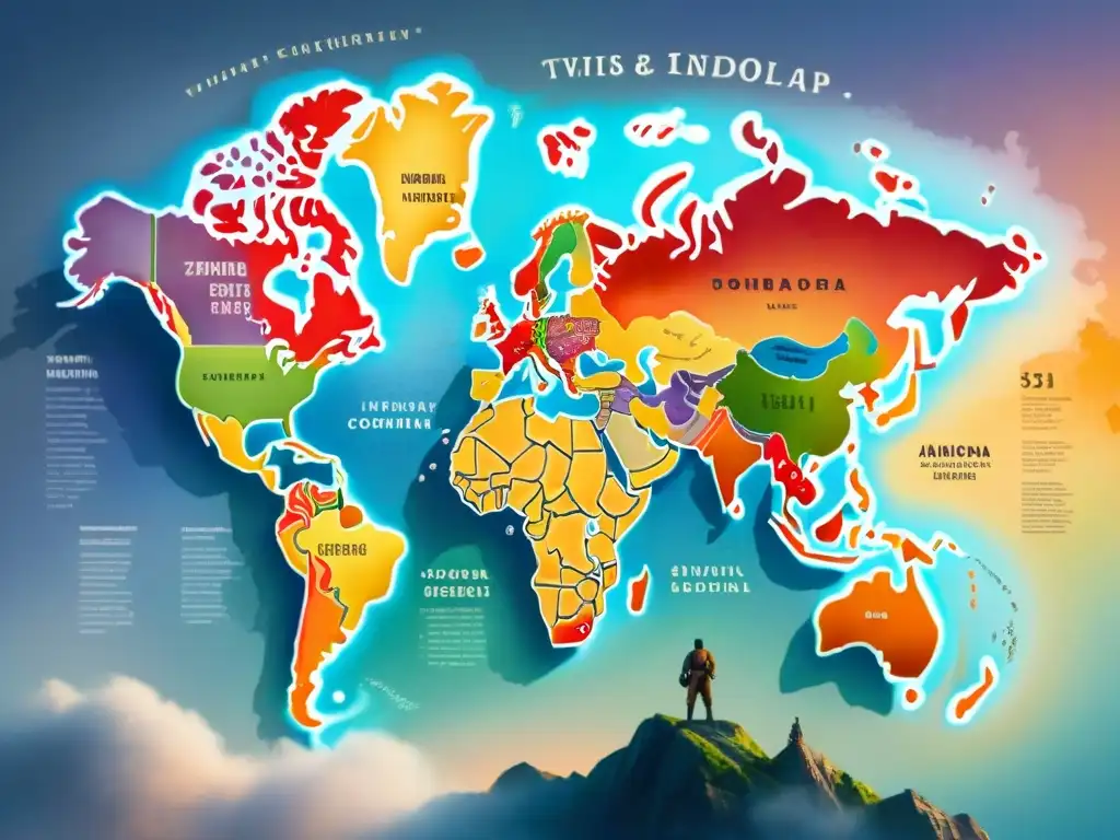 Mapa detallado de idiomas IndoEuropeos con patrones y landmarks culturales