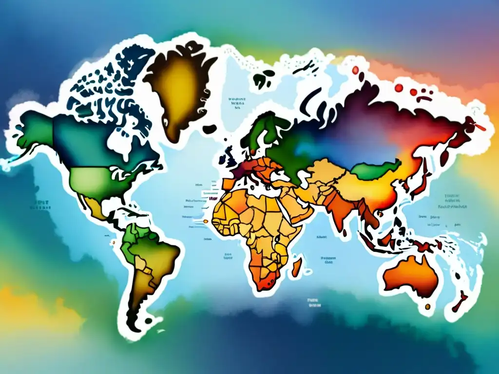 Mapa lingüístico detallado con distribución de dialectos en vibrantes patrones interconectados