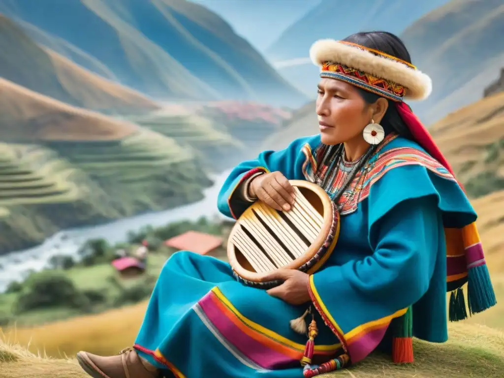 Melodías Quechua: músicos con profunda conexión a su cultura, rodeados de colores y montañas