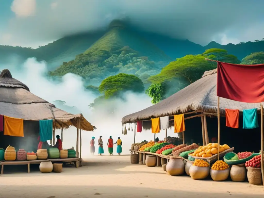 Mercado bullicioso en un pueblo Maya Yucateco, riqueza cultural de lenguas y dialectos en un mundo vibrante y colorido