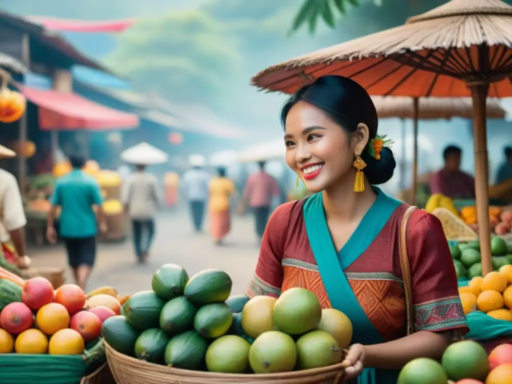 Mercado filipino bullicioso con colores vibrantes y conversaciones auténticas, evocando riqueza cultural