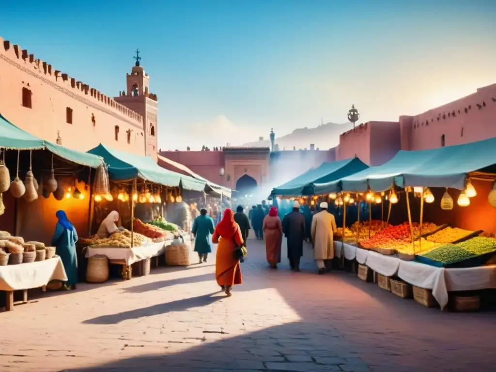 Un mercado vibrante en Marrakech con una diversidad cultural y lingüística única