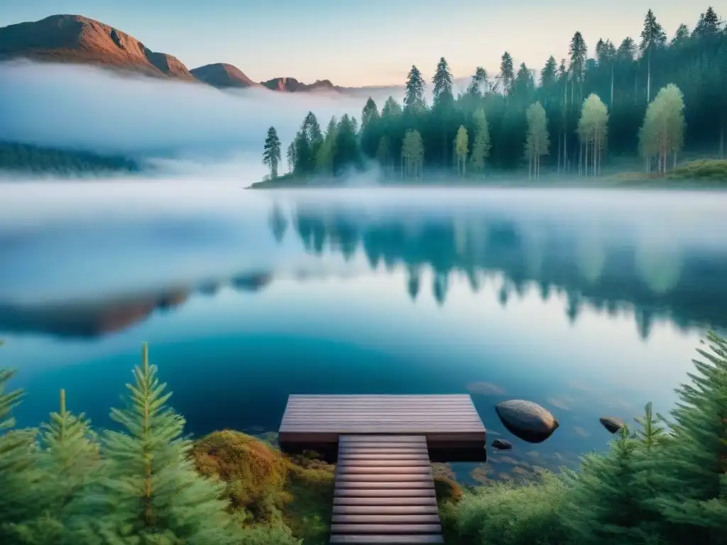 Paisaje finlandés tranquilo al atardecer para aprender finlandés desde cero