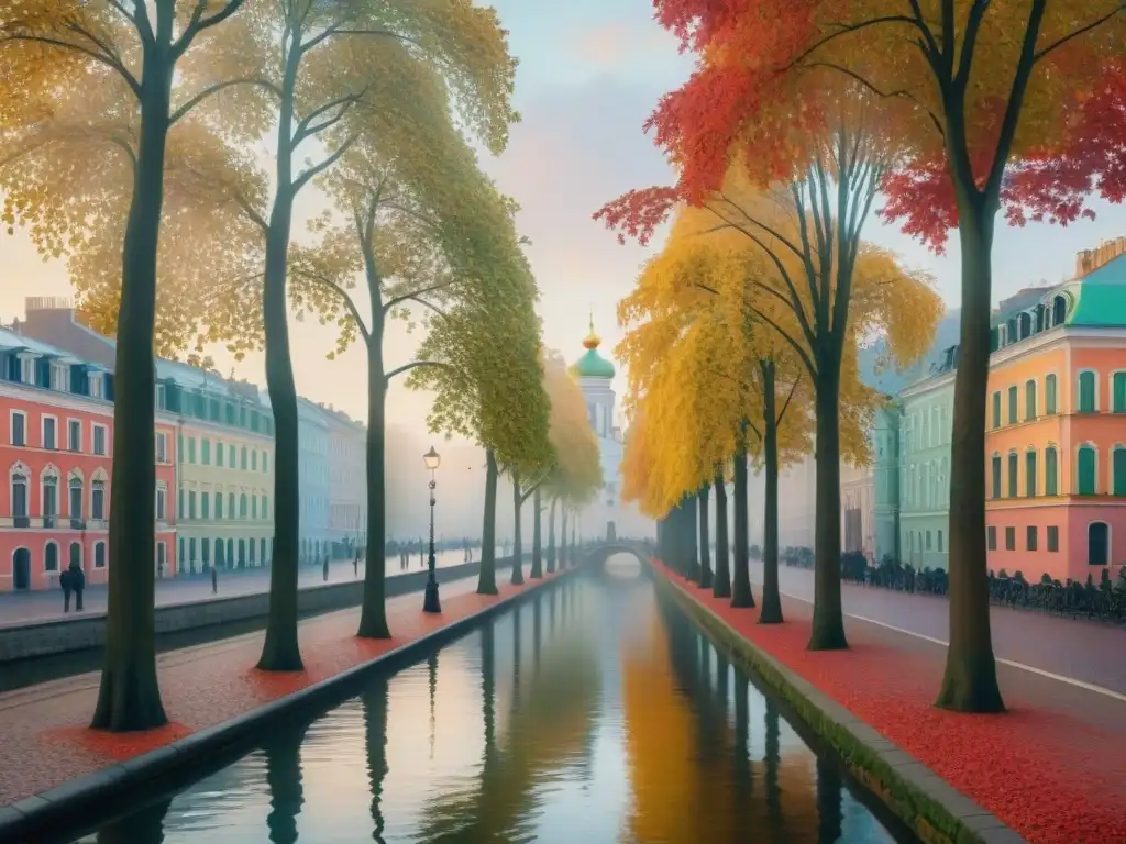 Pintura acuarela de San Petersburgo en otoño