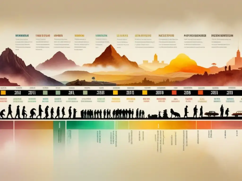 Una pintura detallada que muestra la evolución de dialectos en el cine, desde el cine mudo hasta representaciones multiculturales contemporáneas