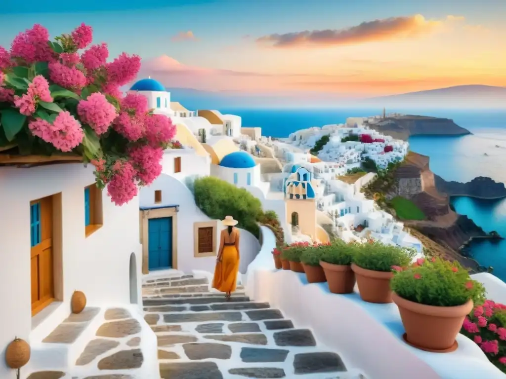 Pintura detallada de escena callejera en Grecia con riqueza lingüística y cultural mundial