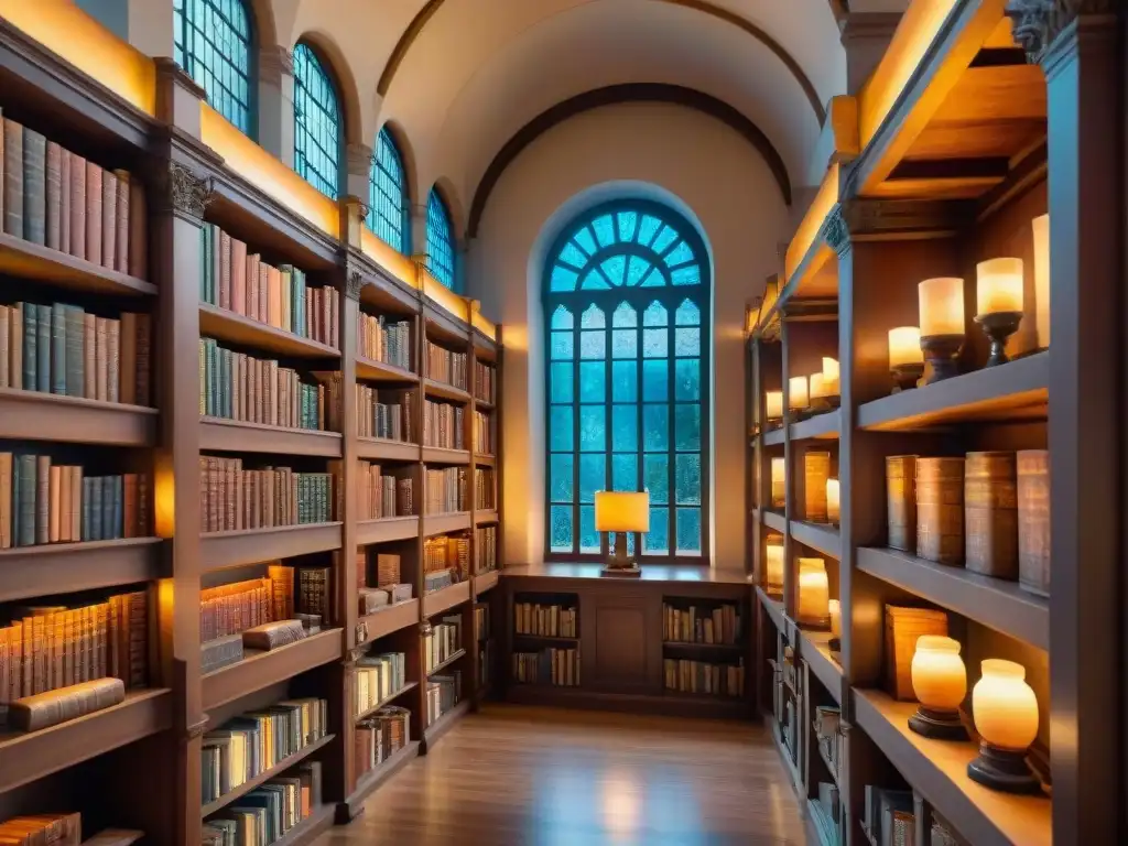 Una pintura detallada de una majestuosa biblioteca romana antigua, resaltando la importancia del Latín Clásico