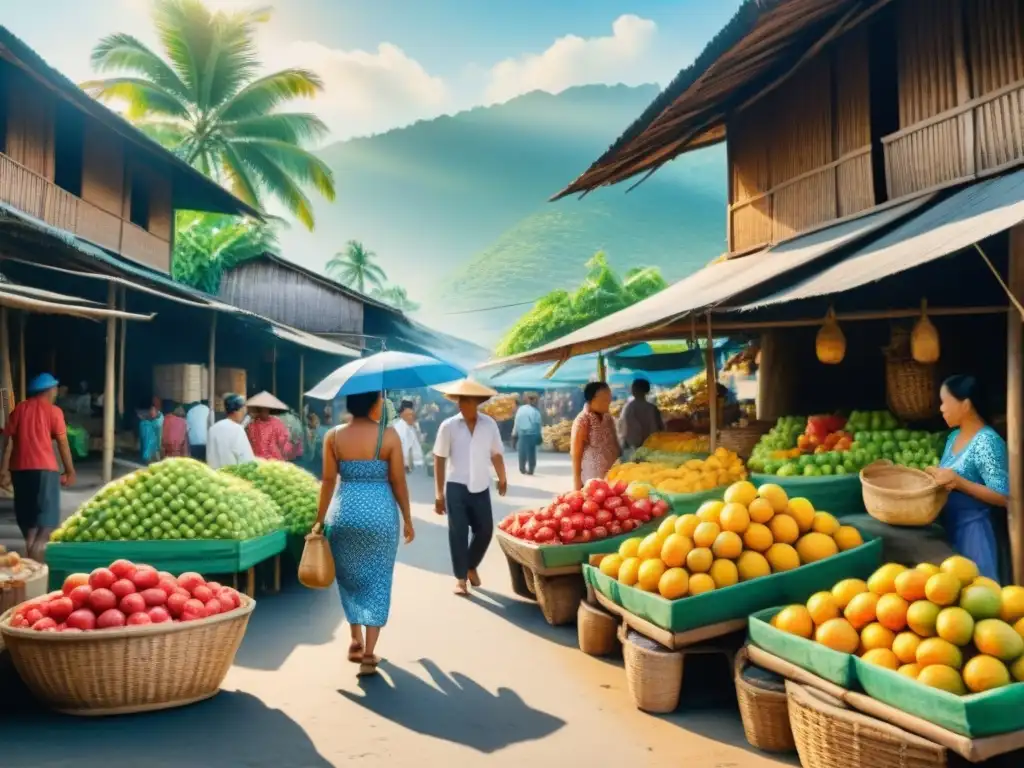 Pintura detallada de mercado filipino, con colores vibrantes y conversaciones auténticas