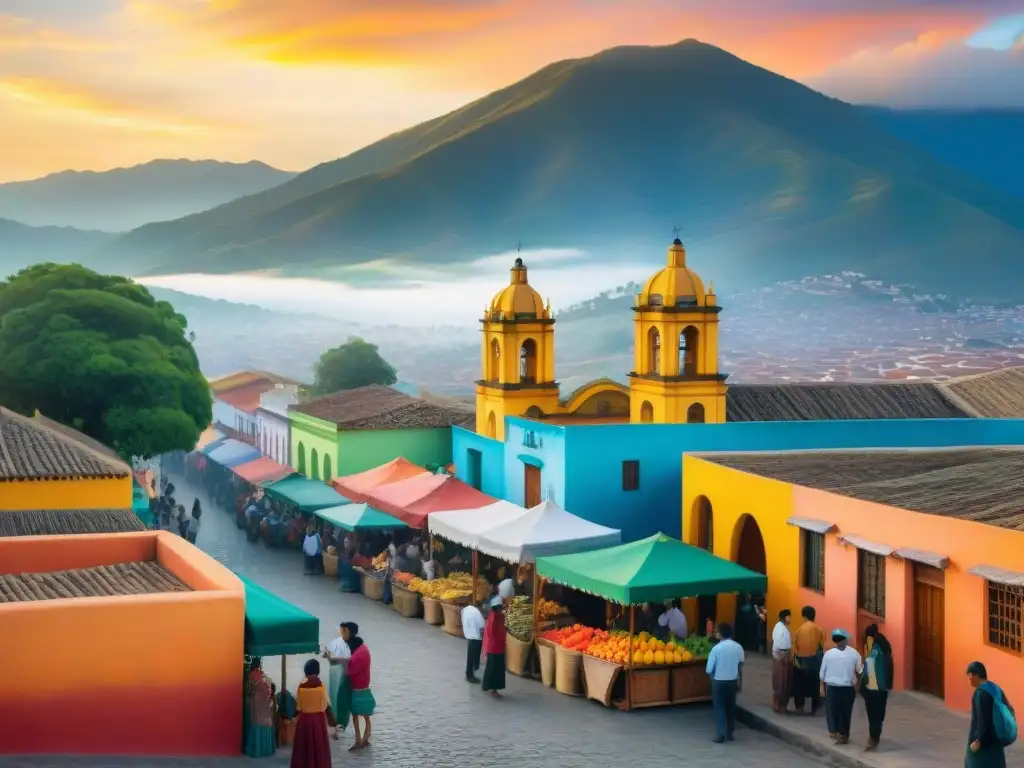 Pintura detallada de Oaxaca: estudiantes aprenden español y zapoteco en colorido escenario cultural