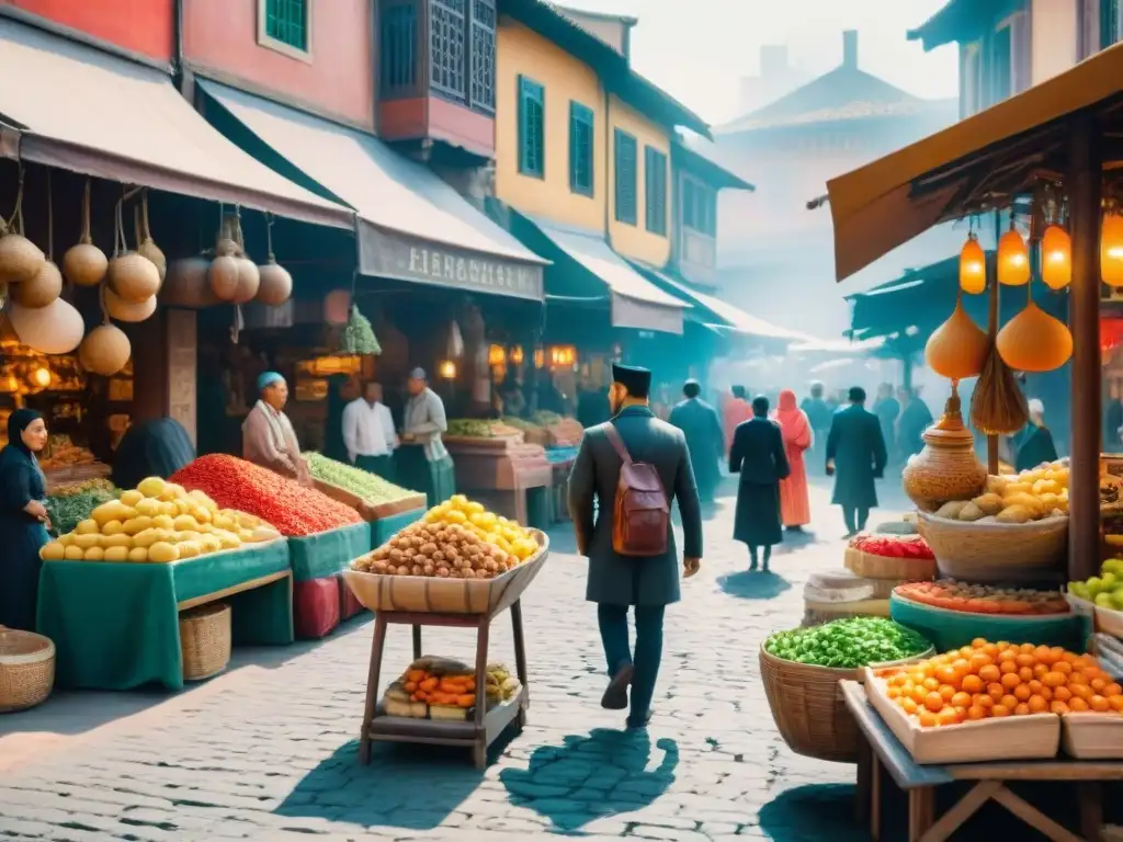 Pintura acuarela de mercado multicultural con diversidad cultural a través del lenguaje