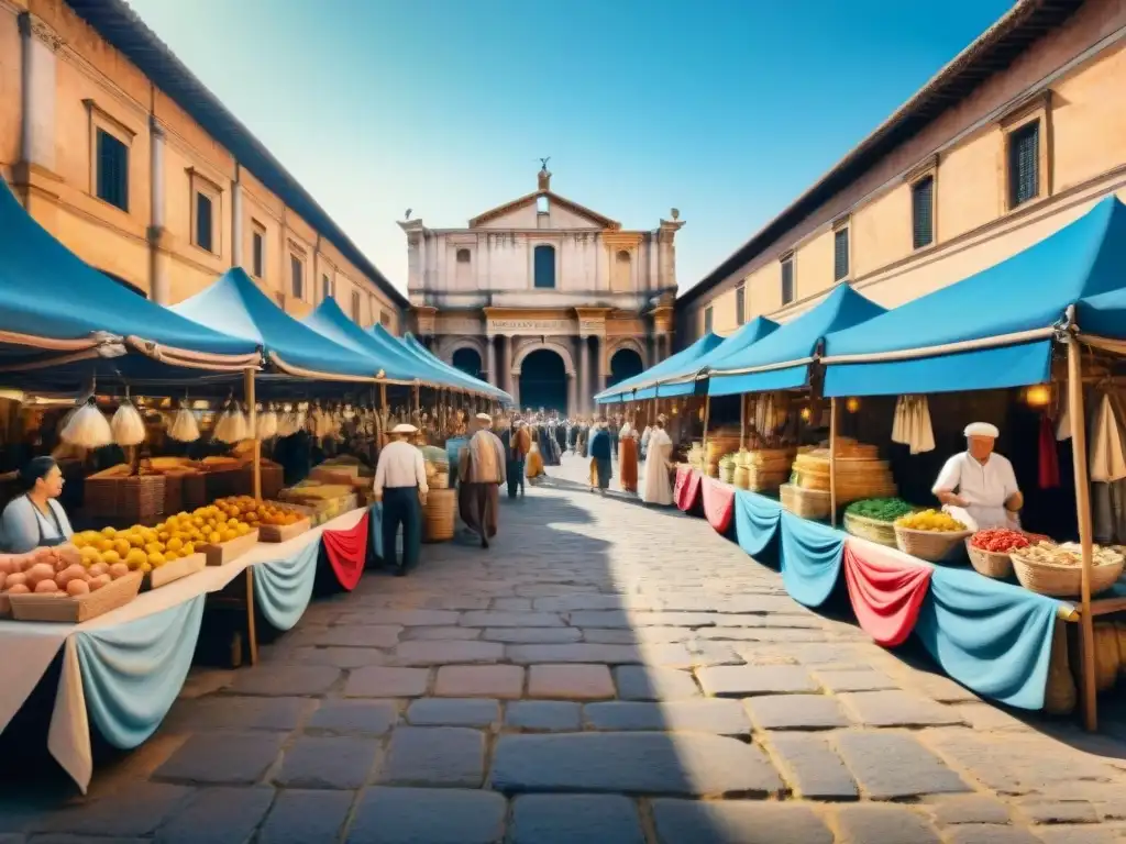 Pintura de mercado romano con presencia del latín en cultura pop