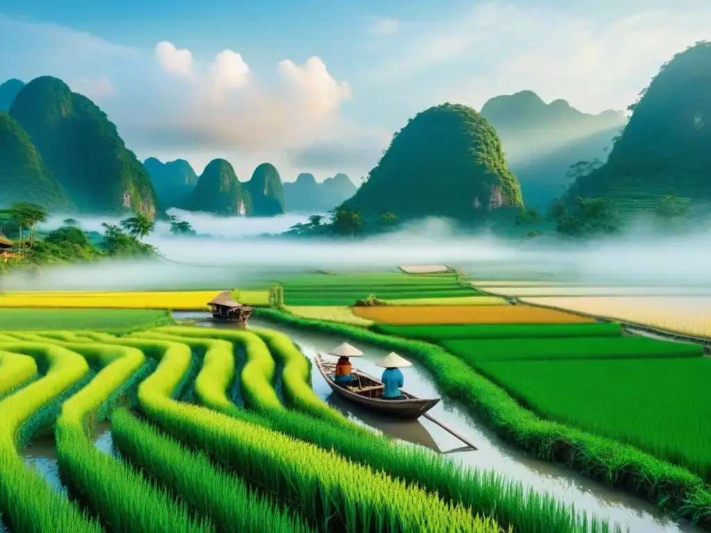 Pintura acuarela de paisaje rural vietnamita, fácil para principiantes