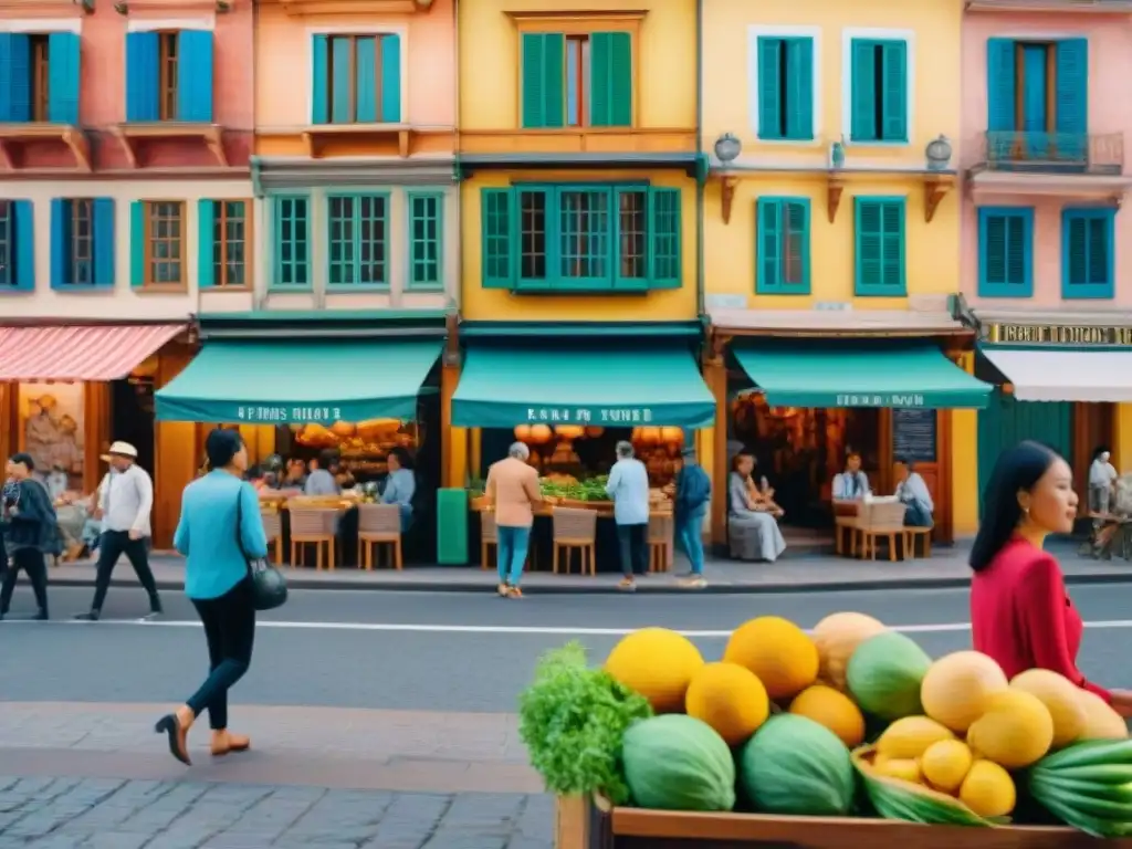 Plaza de la ciudad llena de turistas explorando monumentos locales, disfrutando de comida callejera y servicios de traducción turística especializada